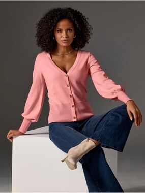 Boston Proper Lightweight Button Up Cardigan Sweater Pink Icing XL